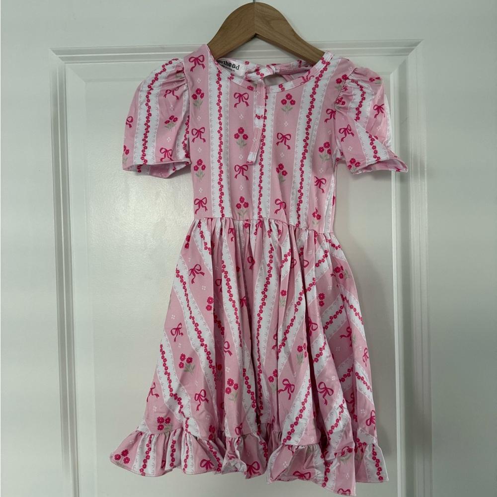 Little Stocking Company Pink Bow Twirl Dress in Size 4T
